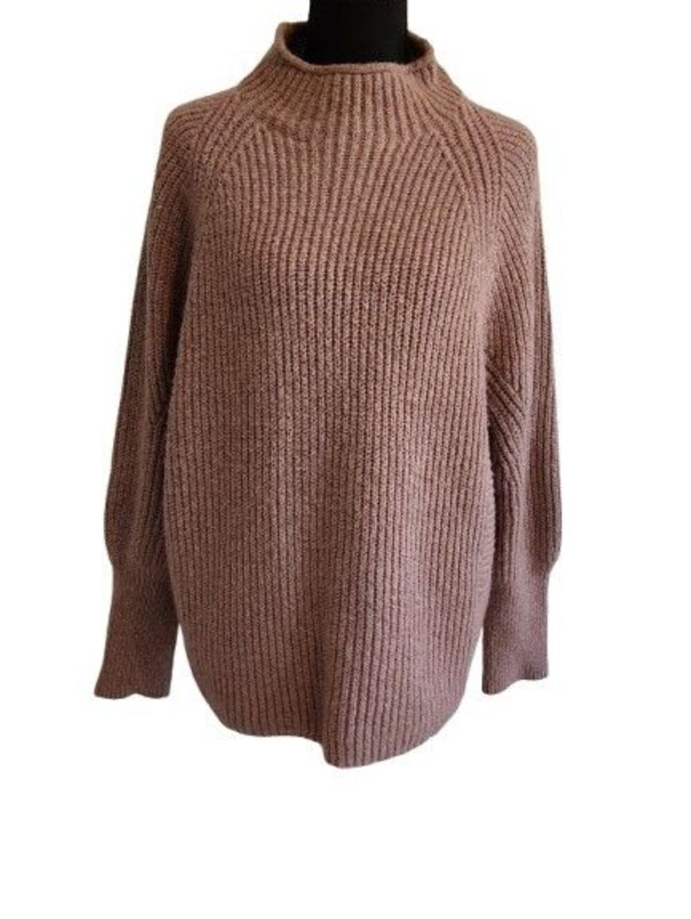 Chico's Ribbed Mock Neck Sweater Size 2 M/L Mauve Pink Chunky Knit Oversized